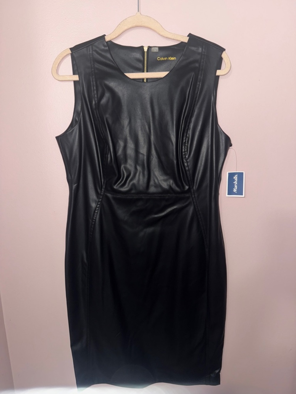 Calvin Klein Black Faux Leather Sheath Mini Dress